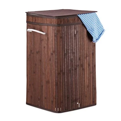 Bild av Relaxdays, brun bambutvättkorg, vikbar och bärbar, XL 70 l med lock, fyrkantig tvättkorg, H x B D: 63 36 cm, tyg, standard