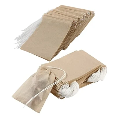 Bild av Lahviuu Tepåsar tomma, 200 st papper tefilterpåsar engångs naturlig massa material tesil med dragsko, lösa blad te silväska för och örtpulver, 5 cm x 7 (originalfärg)