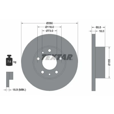Bild av TEXTAR PRO 92073703 Disque de frein 280 18 05/07 118 plein revêtu sans boulon fix roue, moyeu roue