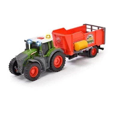 Bild av Dickie Toys Fendt traktor med släpvagn (26 cm) leksak för barn från 3 år utomhusmekanik, ljus, ljud och andra funktioner, inklusive höbalar att leka med, 203734001ONL