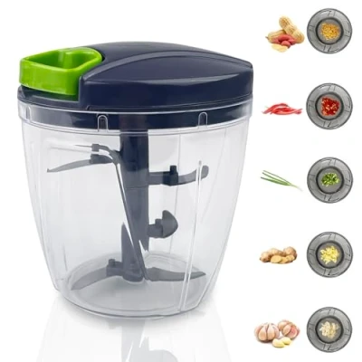 Bild av Dunkwckore 900 ml manuell hackare, grönsakshackare med repdragare, mini grönsaksskärare 5 blad i rostfritt stål kök, lökhackare, barnmat