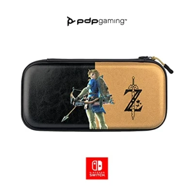 Bild av PDP Gaming Officiellt licensierad Switch Slim Deluxe Travel Case Zelda Breath of the WIld Semi Hardshell Console Stand Protective PU Leather Holds 14 Games arbeta med OLED &amp; Lite