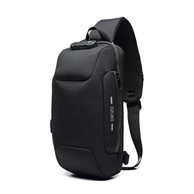 Bild av OZUKO Sling Cross Body ryggsäck, USB stöldsäker bröstväska för män ledig axelväska, Svart, En storlek, Väskor
