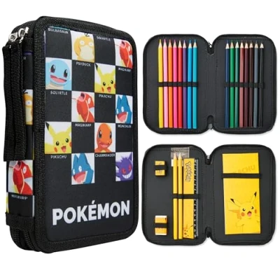 Bild av pokemon pennfodral stort fyllt pojkar med skrivmaterialset Pikachu presenter för barn, flerfärgad, En Storlek, AOP karaktärer