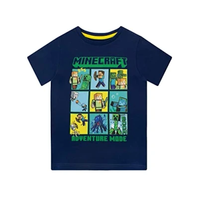 Bild av Minecraft Pojkar Creeper and Steve T shirt, blå, 134 cm
