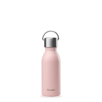 Bild av Qwetch Aktiv pastellrosa isolerad flaska 350 ml med återvunnet handtag i rostfritt stål 24 timmar kall och 12 varm vattentät, BPA fri kompakt