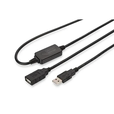 Bild av DIGITUS Active USB 2.0 förlängningskabel Repeaterkabel A hane till hona 10 m 480 Mbit/s Plug &amp; Play Strömförsörjning via Svart
