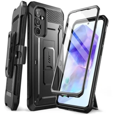 Bild av SUPCASE Unicorn Beetle Pro för Samsung Galaxy A55 fodral med stativ [inbyggt skärmskydd och bälte] [Militärt skydd] ställ telefonfodral 5G (2024 Release), svart