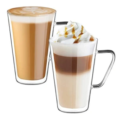 Bild av Ecooe 2x450ml Double Walled Coffee Mugs Cappuccino Latte Macchiato Heat Resistant Glass Cups with Handle Borosilicate for Tea Milk Juice Ice Cream