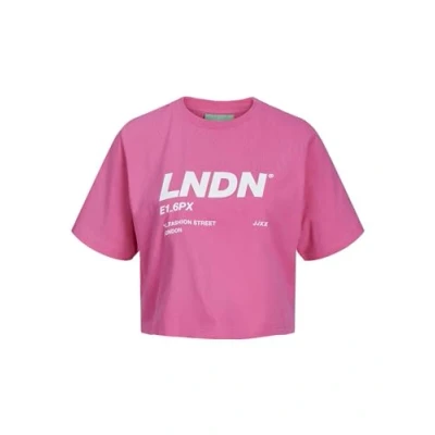 Bild av JACK &amp; JONES Dam, Jjxx Jxbrook Ss Relaxed Vint Tee Sn T shirt, Carmine rosa/tryck: ljust vitt Lndn tryck, M