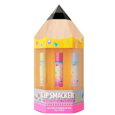 Bild av Lip Smacker, Back to School Collection, Pencil Box Balm Trio, 3 Delat Läppbalsamset för Barn, Tema Presentset i ett Sött Pennformad förpackning, Roliga Läppbalsam Barn