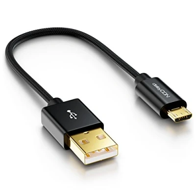 Bild av deleyCON Micro USB Kabel 0,15m Nylon + Metallkontakt Laddningskabel Datakabel Snabbladdningskabel Smartphone Läsplatta PC Bärbar Dator Notebook Svart