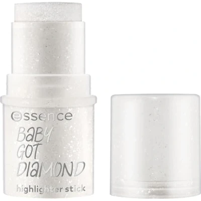 Bild av essence BABY GOT DIAMOND highlighter stick, silver, glänsande, strålande, glittrande, vegansk, utan parfym, konserveringsmedel, parabener, 1 pack (5,4 g)