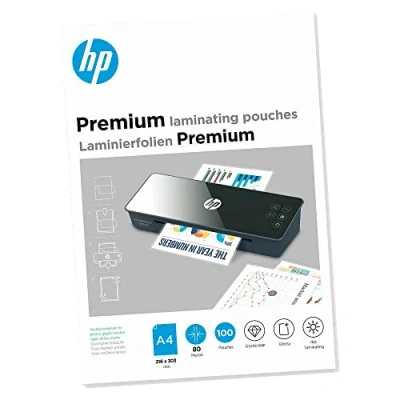 Bild av HP Premium lamineringsfolier, DIN A4, 80 mikron, glänsande, transparent, för varmlaminering, 100 stycken, 9123