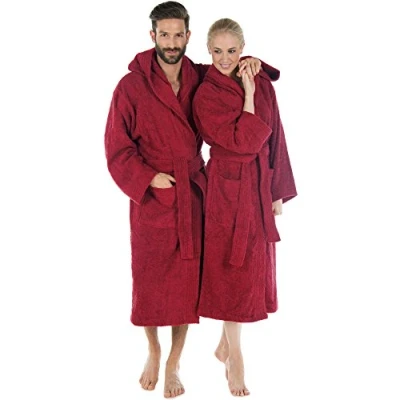 Bild av CelinaTex S XXXL badrock huva enfärgad lång påsydda fickor kvinnor män unisex varm frotté bomull OEKO TEX Montana