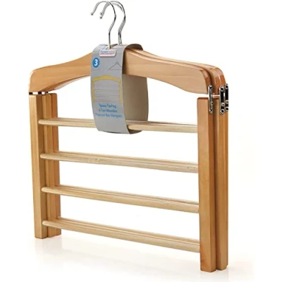 Bild av Hangerworld 3 pack byxhängare i trä multifunktionella klädförvaringsorganisatör med 4 lager halkfria stänger