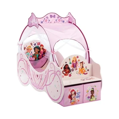 Bild av Disney Princess vagn småbarn säng: Robust konstruerad träkonstruktion, skyddade sidor, träskivor, passar 140 cm x 70 madrass (madrass ingår inte)