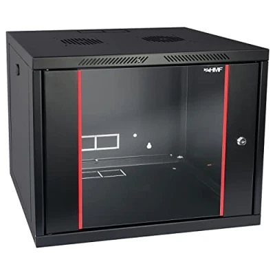 Bild av HMF 66409 02 nätverksskåp, serverskåp 19 tum 9 HE 450 mm djup fullt monterad glasdörr svart