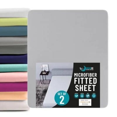 Bild av Dreamzie spännlakan 200 x cm 2 pack 100 % polyester mikrofiber Oeko TEX certifierad linne tenngrå