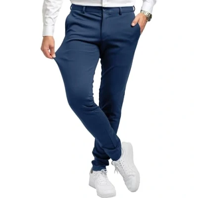 Bild av Performance Pants herr snygg slim fit herrbyxor stretch byxor bekväma praktiska för affärer och fritid tygbyxor herr, blå, 30W / 30L