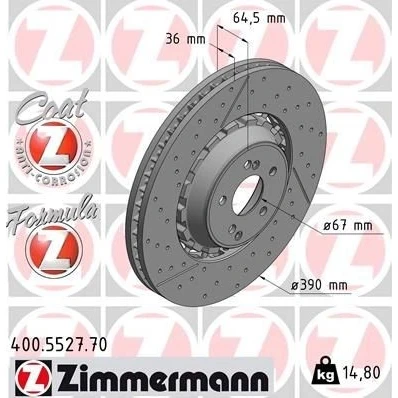 Bild av ZIMMERMANN 400.5527.70 disque de frein 390 36 7/5 5 112 ventilé, fendu/perforé, en deux parties revêtu MERCEDES BENZ: Classe C Berline