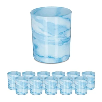 Bild av Relaxdays värmeljusglas, set om 12, värmeljushållare av glas, enkel design, H x D: 8,5 7 cm, dekoration, blå/grädde