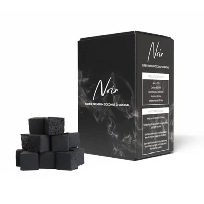 Bild av Noir Shisha träkol 25 mm kuber superpremium naturlig vattenpipa kol 72 stycken, kemikaliefri, kokosskal, långvarig för bättre smak, låg aska, snabb tändning, luktfri, 1 kg