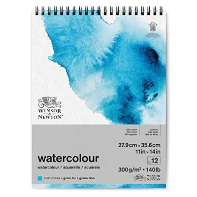 Bild av Winsor &amp; Newton 6662583 Classic akvarellpapper i spiralbindning 12 ark 25,4 x 35,6 cm, 300 g/m², kallpressat, lätt texturerat vitt papper arkiverbar kvalitet, gulbeständigt
