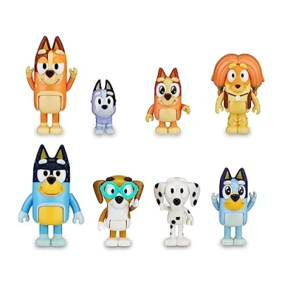 Bild av BLUEY Förpackning med 8 figurer familj och kolkamrater, ledade figurer, dockor 6 cm, barnseriefigurssamling, pojkar flickor +3 år, berömda (BLY49000)