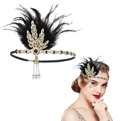 Bild av MIVAIUN 1920 st fjäderpannband, 20 talstillbehör för kvinnor, talet Flapper Gatsby Tillbehör, tal Hårband Tillbehör Tema Party (1 st)