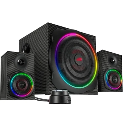 Bild av Speedlink GRAVITY CARBON RGB 2.1 med subwoofersystem: ett högtalarsystem Bluetooth anslutning för smartphone/surfplatta, maximal effekt 120 W, svart