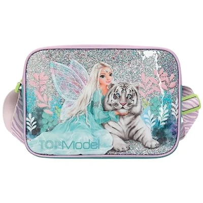 Bild av Depesche 12495 TOPModel Fantasy Tiger axelväska i lavendel och petrol, väska med dragkedja justerbar bärrem
