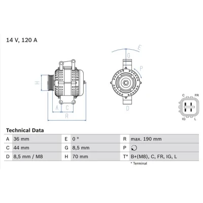 Bild av BOSCH 0 986 082 050 Alternateur 14V 120A HONDA: CR V 2, CIVIC 8 Hatchback, 3