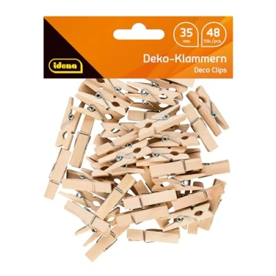 Bild av Idena 63134 minitvättklämmor av trä, 48 stycken, ca 3,5 cm lång, träklämmor för pyssel, dekoration och