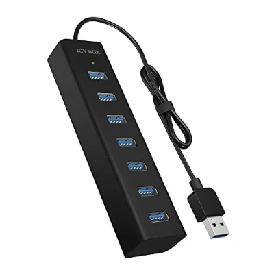 Bild av ICY BOX 7 port USB hub 3.0 (Type A) med strömförsörjning, laddningsfunktion, aluminium, svart