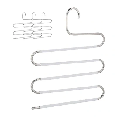 Bild av Relaxdays Multibyxhängare, set om 4, S form, 5 stänger, halkfria, utrymmesbesparande multihängare, metall, silver/vit