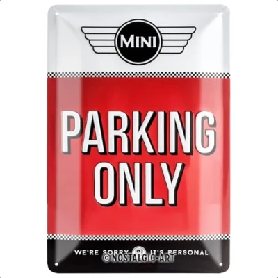 Bild av Nostalgic Art Plåtskylt i retrostil, Mini Parking Only Red Presentidé för bilfans, av metall, Deko vintagedesign, 20 x 30 cm