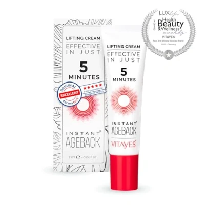 Bild av Vitayes Instant Ageback anti aging rynkkräm, lyftkräm, mot rynkor, slapp hud, påsar, retinol alternativ, kliniskt och dermatologiskt testad (7 ml)