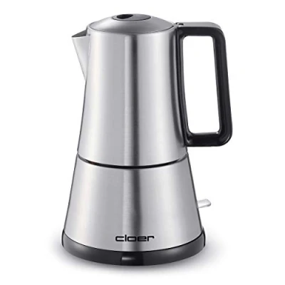 Bild av Cloer 5928 Moka Maker, Elektrisk espressobryggare av rostfritt stål, 365 W, för 3 6 koppar espressi, 360 central kontakt,avtagbar kanna, Indikator ljus, På/Av knapp
