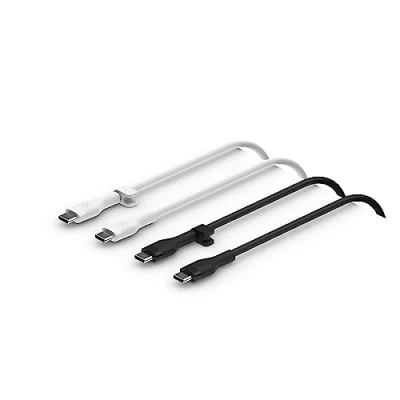 Bild av Belkin BoostCharge Flex silikonkabel för USB Type C till 2 pack, snabbladdningskabel med PD som certifierats av IF iPhone 15, MacBook Pro, iPad Galaxy S24, m.fl. 1m Svart/Vit