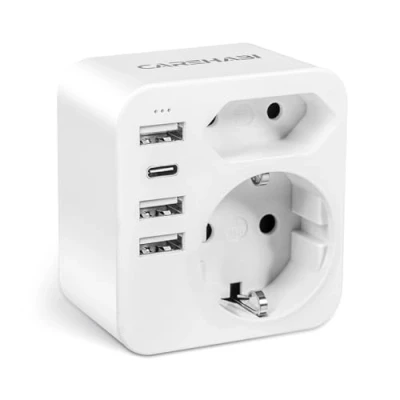 Bild av Australien Adapter, Frankrike till adapter med 3 USB A och 1 C, reseadapter för Nya Zeeland, Argentina, Kina, Fiji, Östtimor, Adaptateu typ I