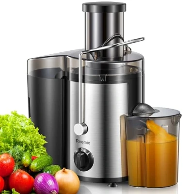 Bild av Juicepress, Reemix centrifugal juicemaskiner hel frukt och grönsaker, 7,6 cm bred munjuicepress med 2 hastigheter, borste ingår lätt att rengöra (svart, 500 W)
