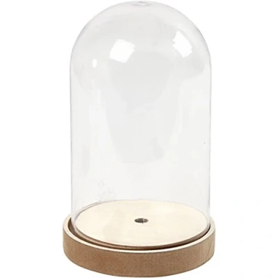 Bild av Plastglas klocka på träfot, H: 18 cm, D: 11 1 styck.
