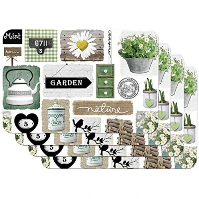 Bild av Venilia Trädgårdsmönster bordsunderlägg för matsal, matbord, tallriksunderlägg, avtorkbar, livsmedelssäker, 45 x 30 cm, set med 4, 59102, trädgård