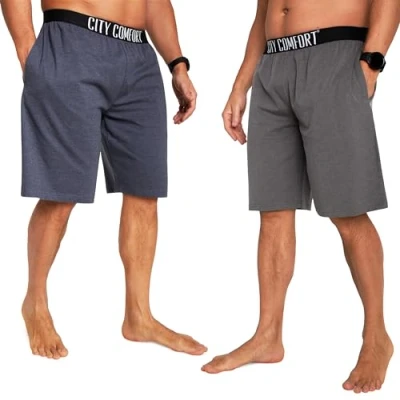 Bild av Pyjamasshorts för män bekväma loungeshorts med fickor 2 pack, Marinblå/träkol, L
