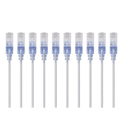 Bild av Monoprice Cat6A Ethernet Patchkabel Snagless RJ45, 550 Mhz, 10G, UTP, Pure Bare koppartråd, 30 AWG, 10 pack, 3 fot, vit SlimRun Series
