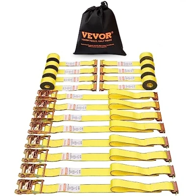 Bild av VEVOR Set med 8 spännremmar 0,05 x 4,6 m spännrem 1995,8 kg spärrsele polyesterrem kolstål krok fästbälte spärrspännrem perfekt för motorcyklar cyklar paddor UTV båtar ATV