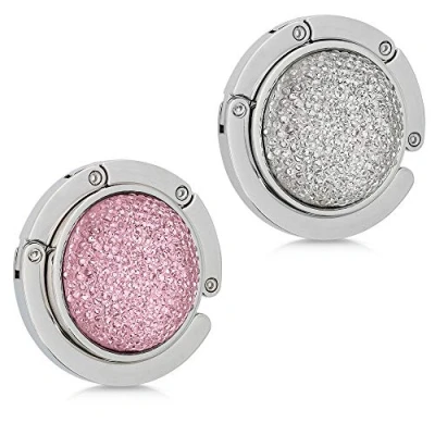 Bild av kwmobile handväskekrokar för bord set med 2 bärbara vikbar väskhållare handväskhängare design diamant handväska krok svart/vit/silver, Roséguld/vit/silver, Små