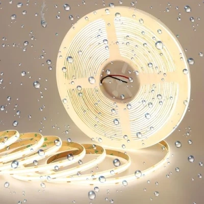Bild av GOMING COB LED remsa 15 m 24 V naturlig vit 4000K IP65 vattentät hög ljusstyrka 11 000 lm CRI 93 linjär densitet 384 LED/M lampor för skåp vardagsrum och mer (endast remmar)
