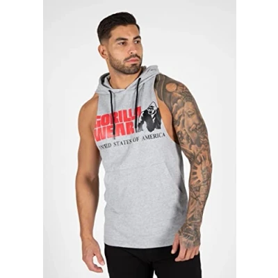 Bild av Gorilla Wear Rogers Tanktopp med huva andas lätt bekväm ärmlös topp logotyp för sport jogging löpning vardag träning av bomull tilltalande passform